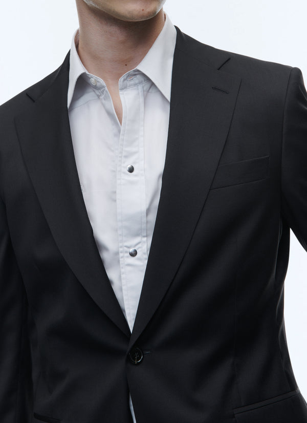 Giacca Da Abito In Twill Tinta Unita - Nero