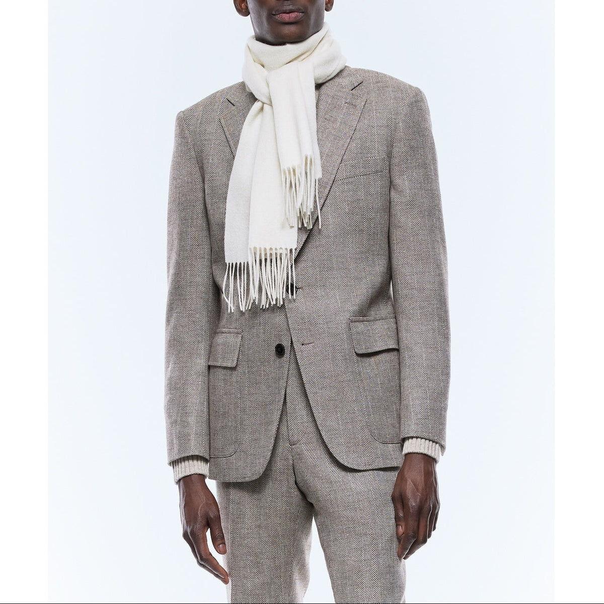Slim-Fit Herringbone Wool Jacket - String Beige - Herringbone Pattern