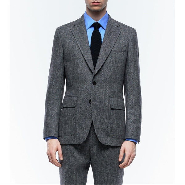 Tailored-Fit Herringbone Wool Jacket - Grey - Herringbone
