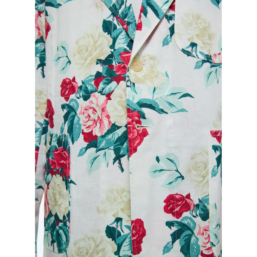 Extra mjuk rak kavaj i canvas - Blommönster i grönt, rosa och vitt