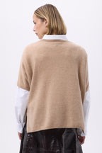 Maglione oversize scollo a V smanicato Vanina - Beige crema - Donna