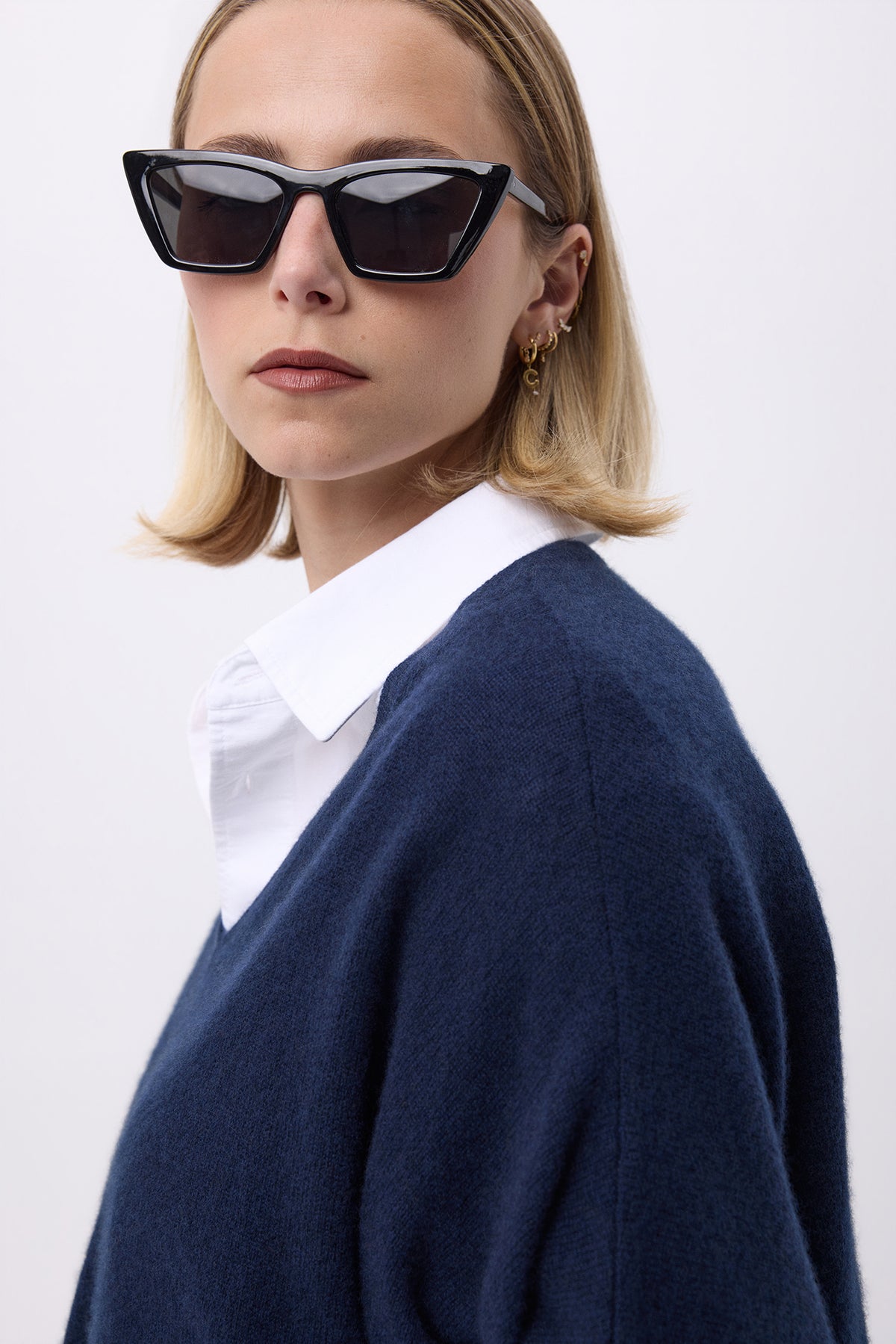 Oversized trui met V-hals zonder mouwen F Vanina - Marineblauw - Dames