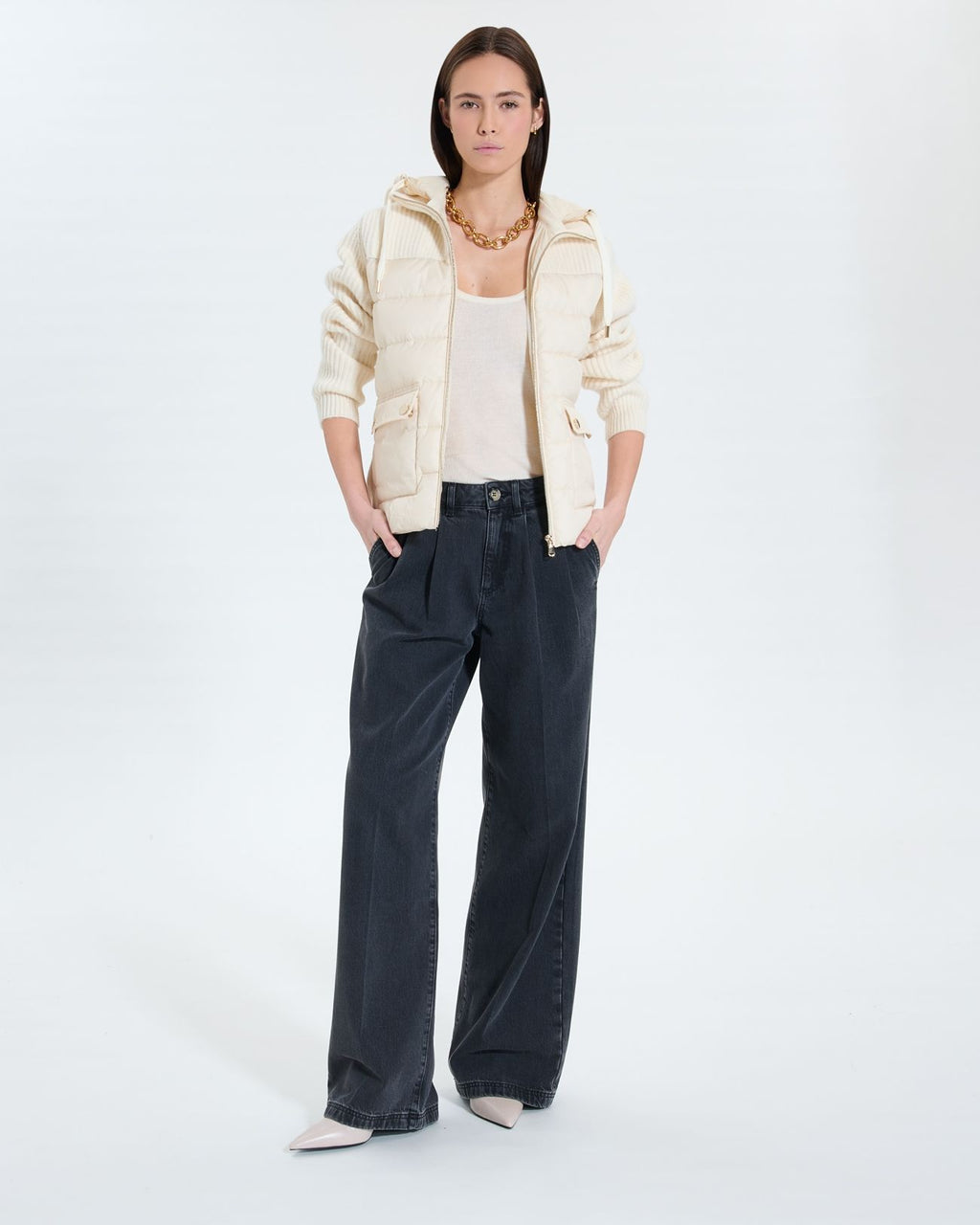 Ecru bi-material down jacket_2
