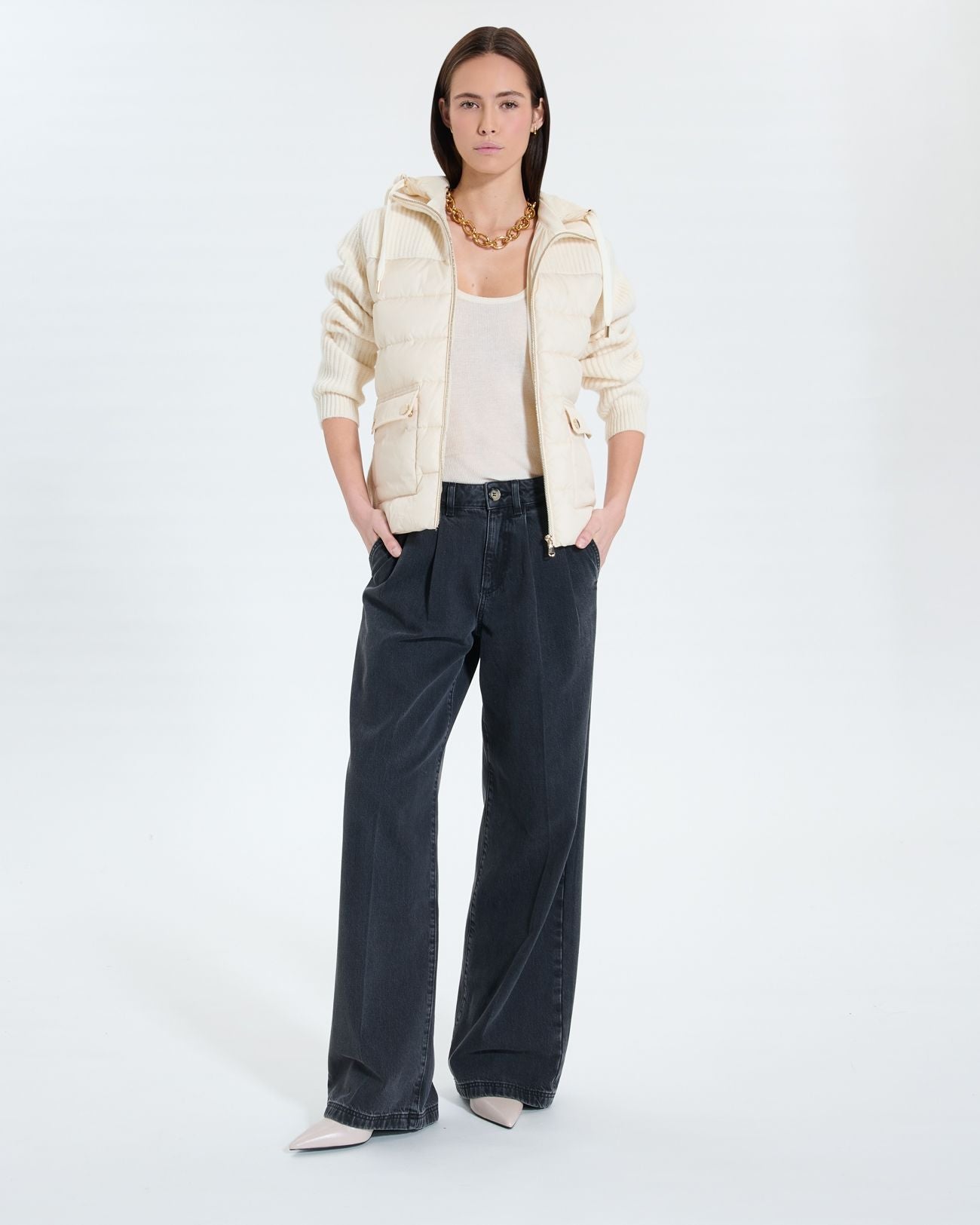 Ecru bi-material down jacket_2