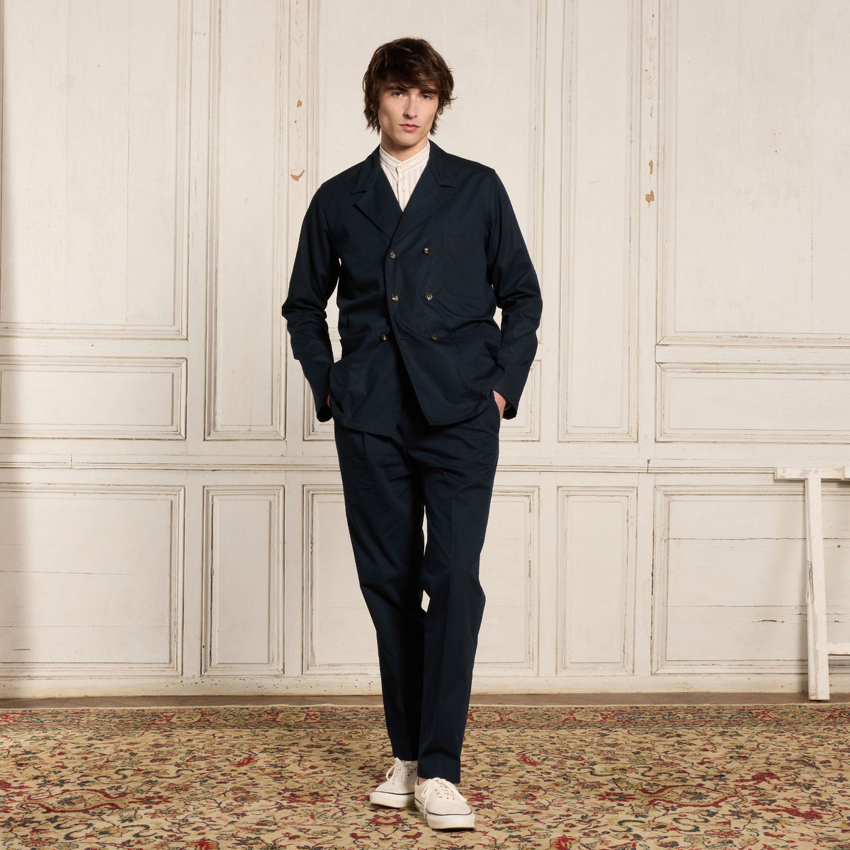 Veste De Travail Croisée En Coton Marine