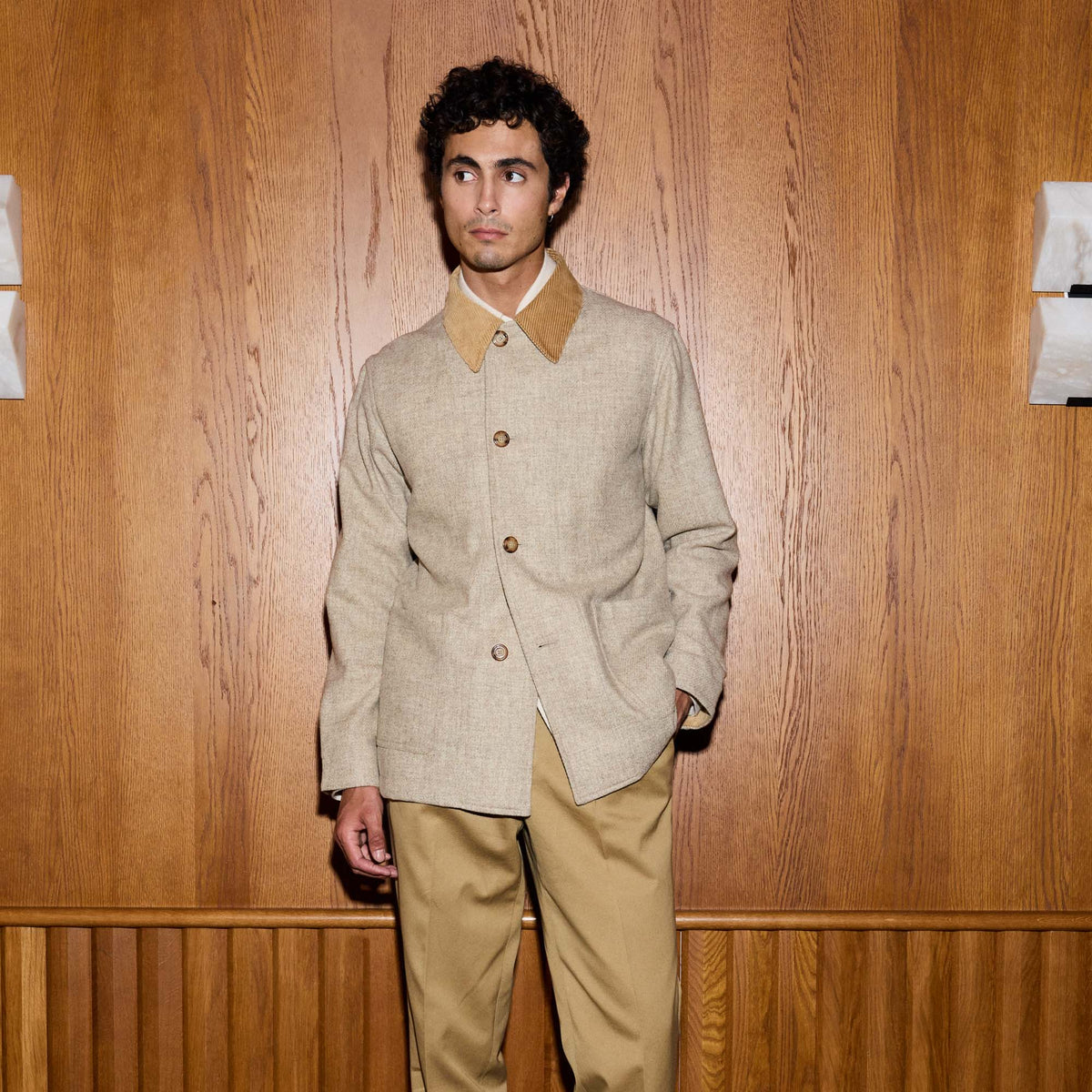 Veste De Travail En Laine Beige Chiné