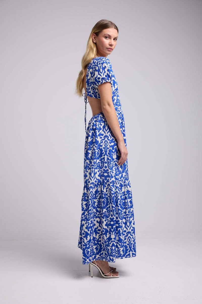 Vestido largo de manga corta - Azul Blanco