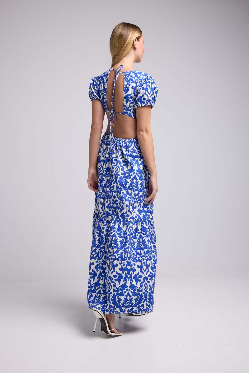 Vestido largo de manga corta - Azul Blanco