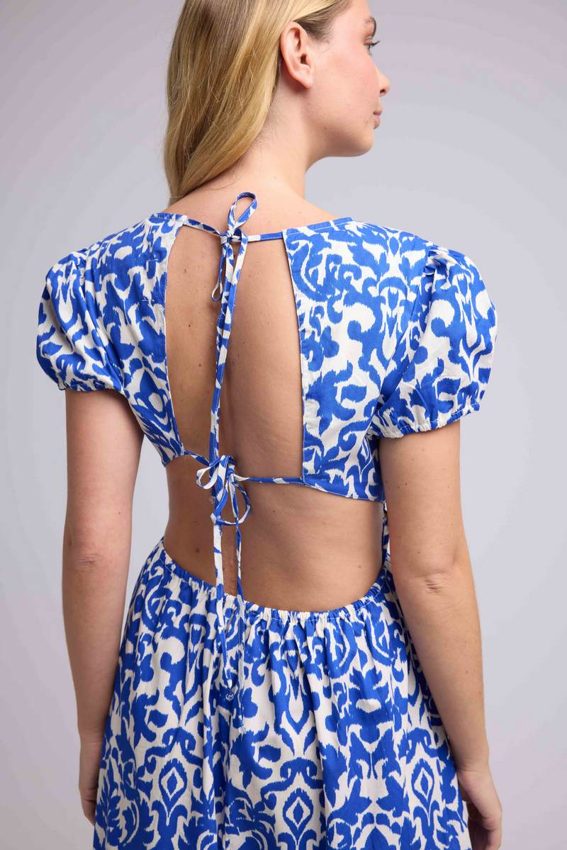 Vestido largo de manga corta - Azul Blanco