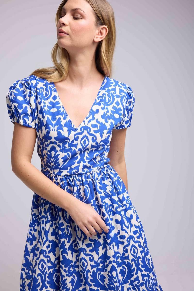 Vestido largo de manga corta - Azul Blanco