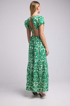 Robe Long Manches Courtes - Vert Blanc