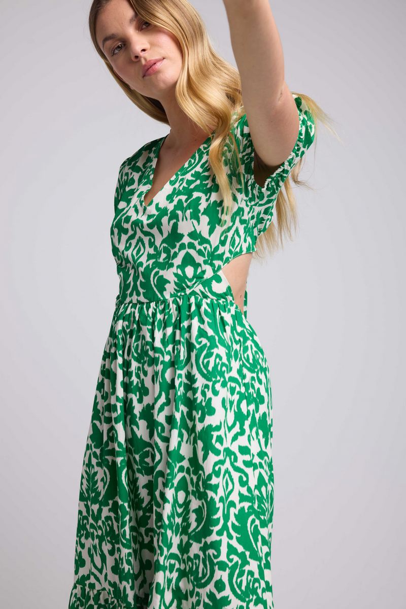 Robe Long Manches Courtes - Vert Blanc