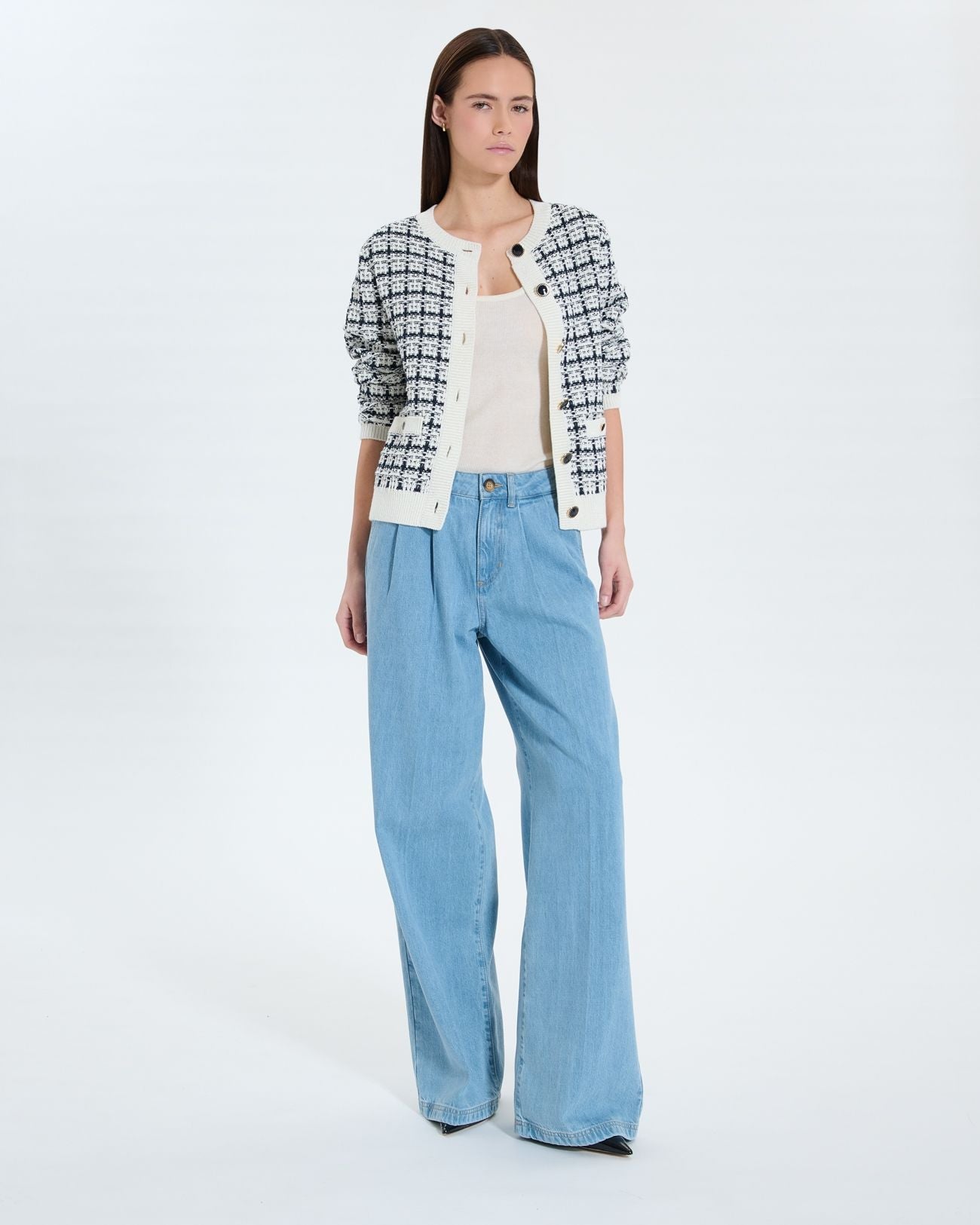 Gilet façon tweed bicolore nocturne écru_2