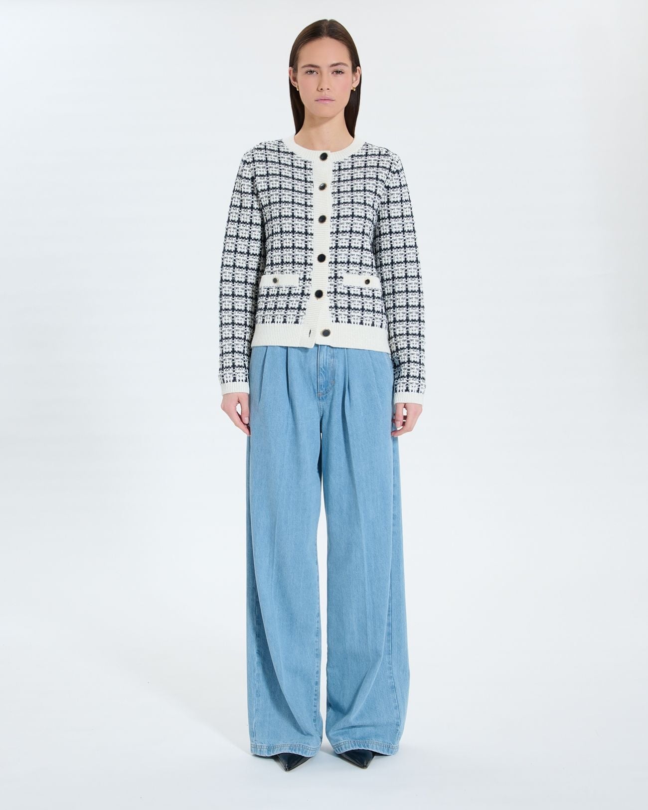 Gilet façon tweed bicolore nocturne écru_4