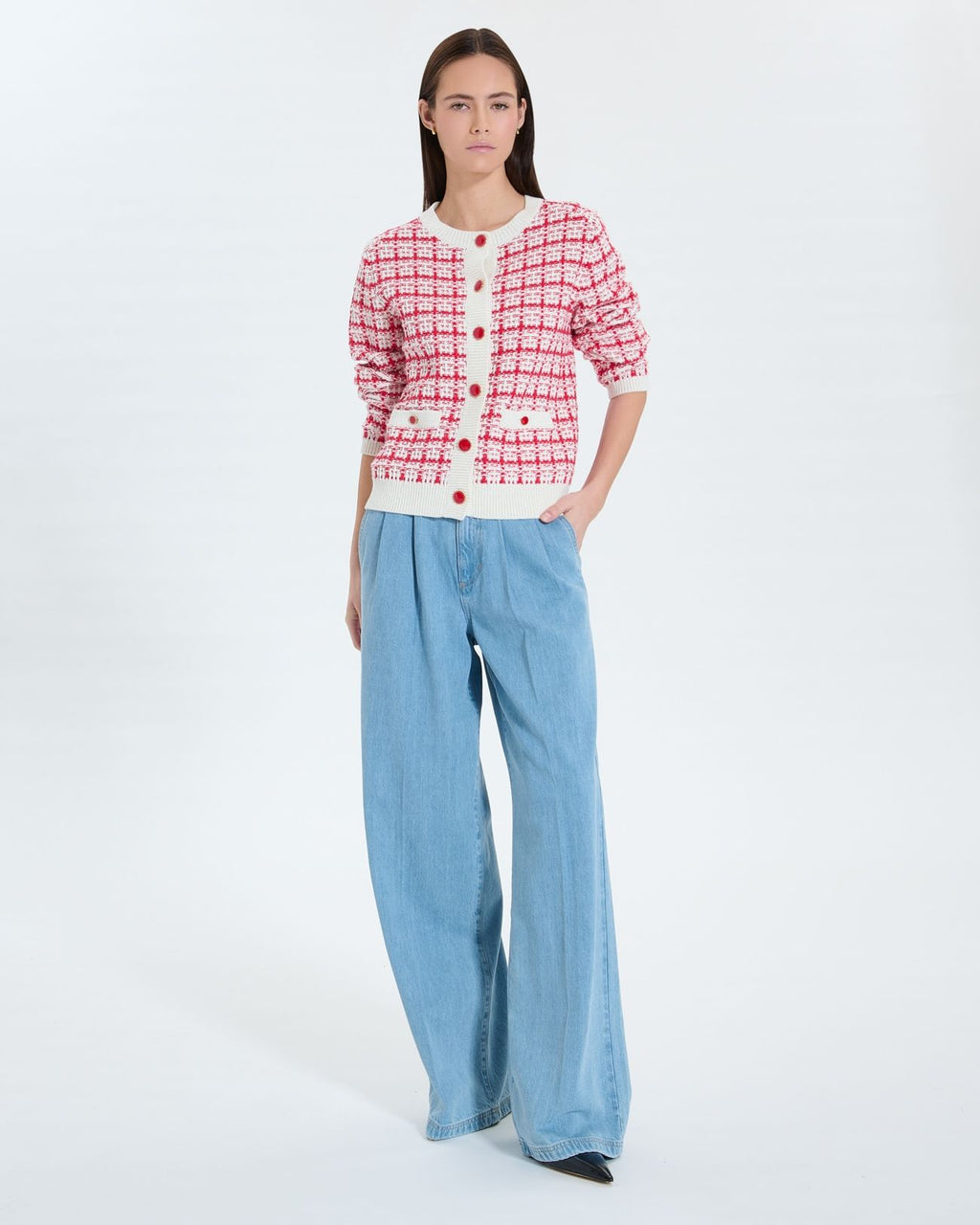 Two-tone ecru red tweed-style vest_2