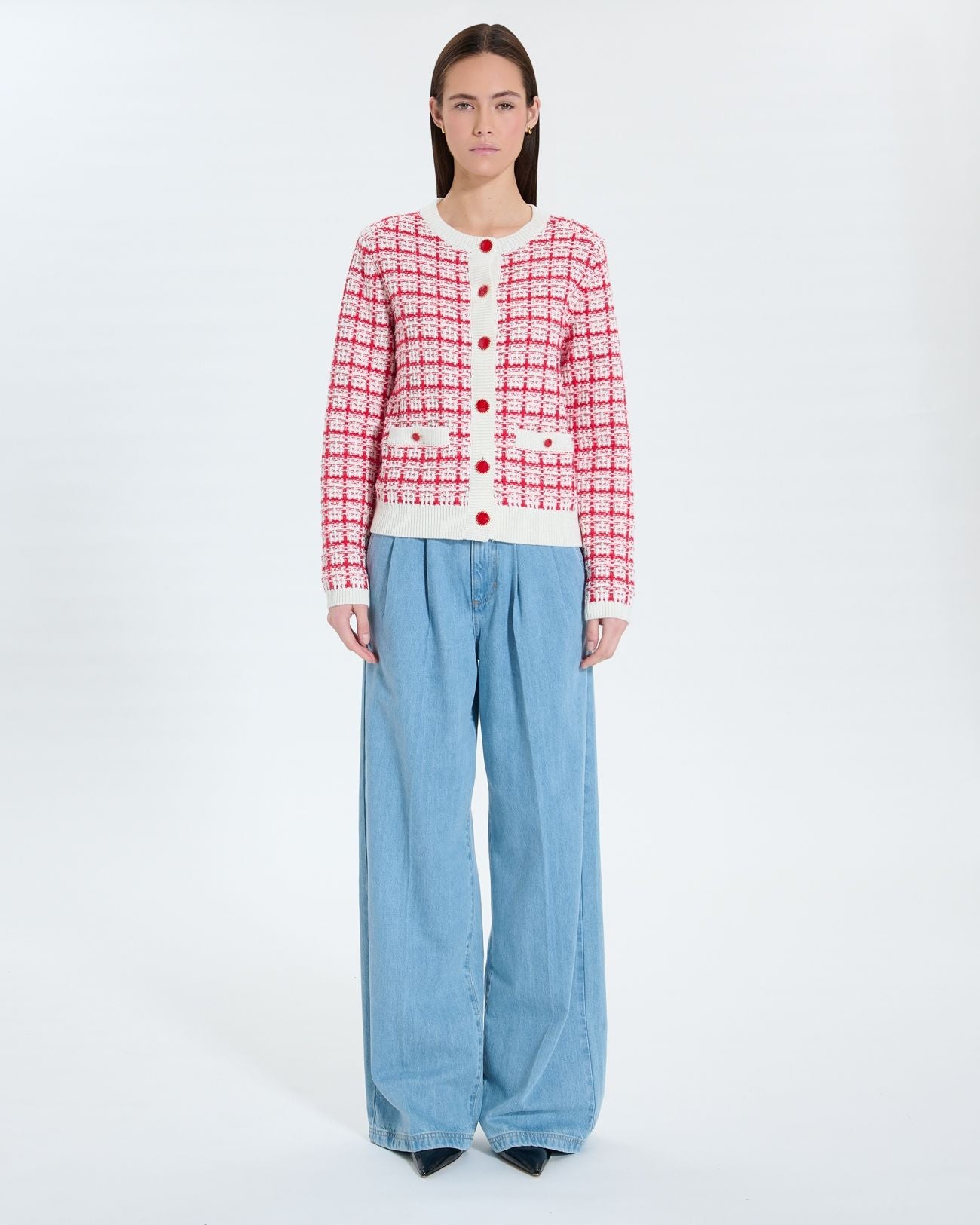 Two-tone ecru red tweed-style vest_4