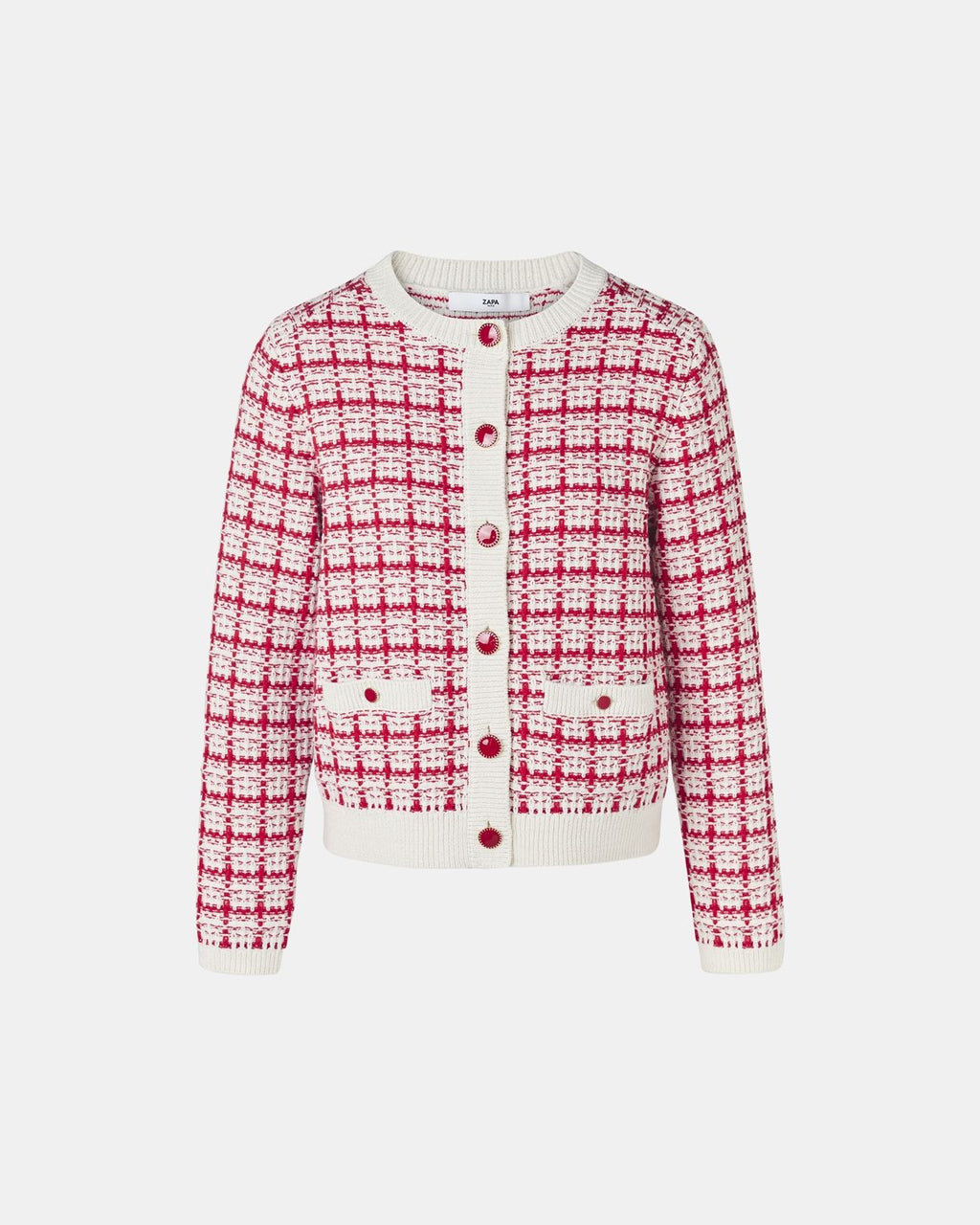 Two-tone ecru red tweed-style vest_5
