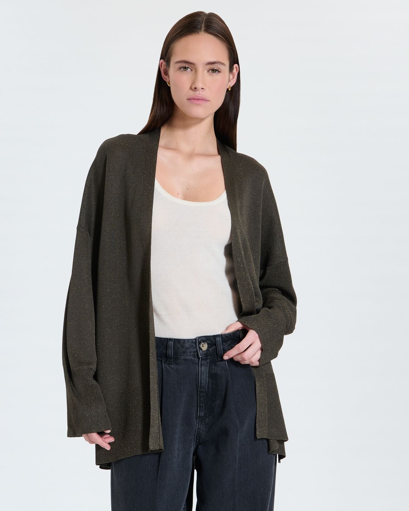 Gilet long kaki pailleté_1