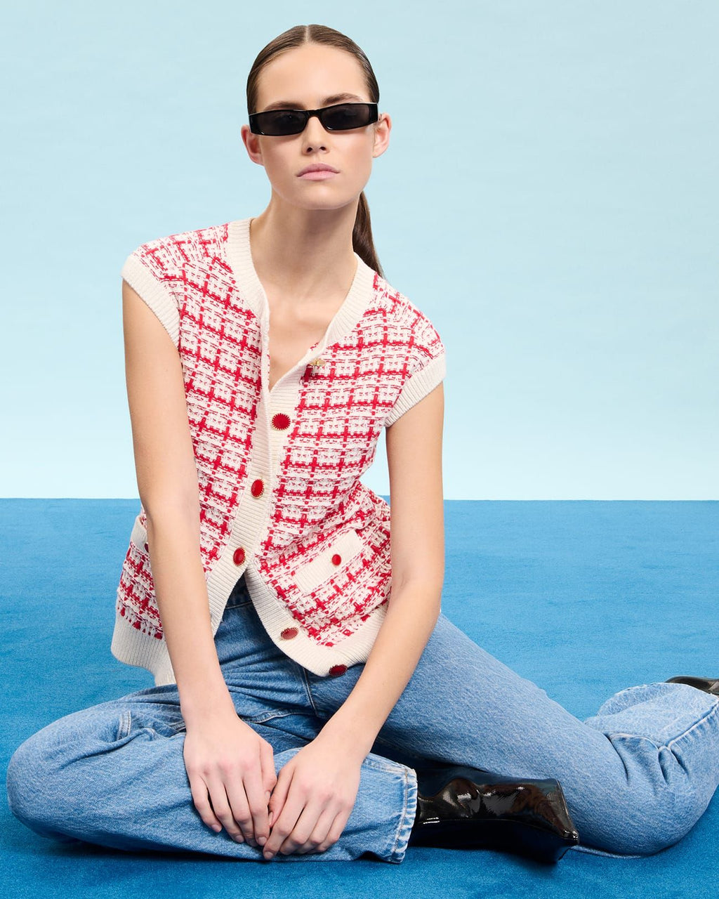 Chaleco sin mangas estilo tweed bicolor_1