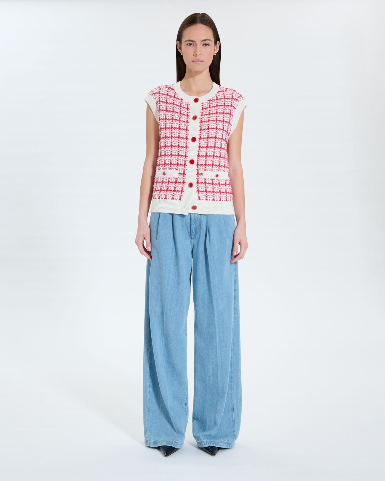 Chaleco sin mangas estilo tweed bicolor_5