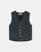 Black denim sleeveless vest_5