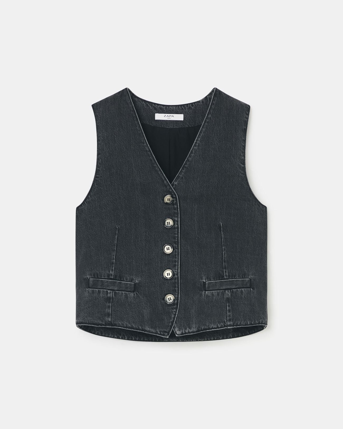 Black denim sleeveless vest_5