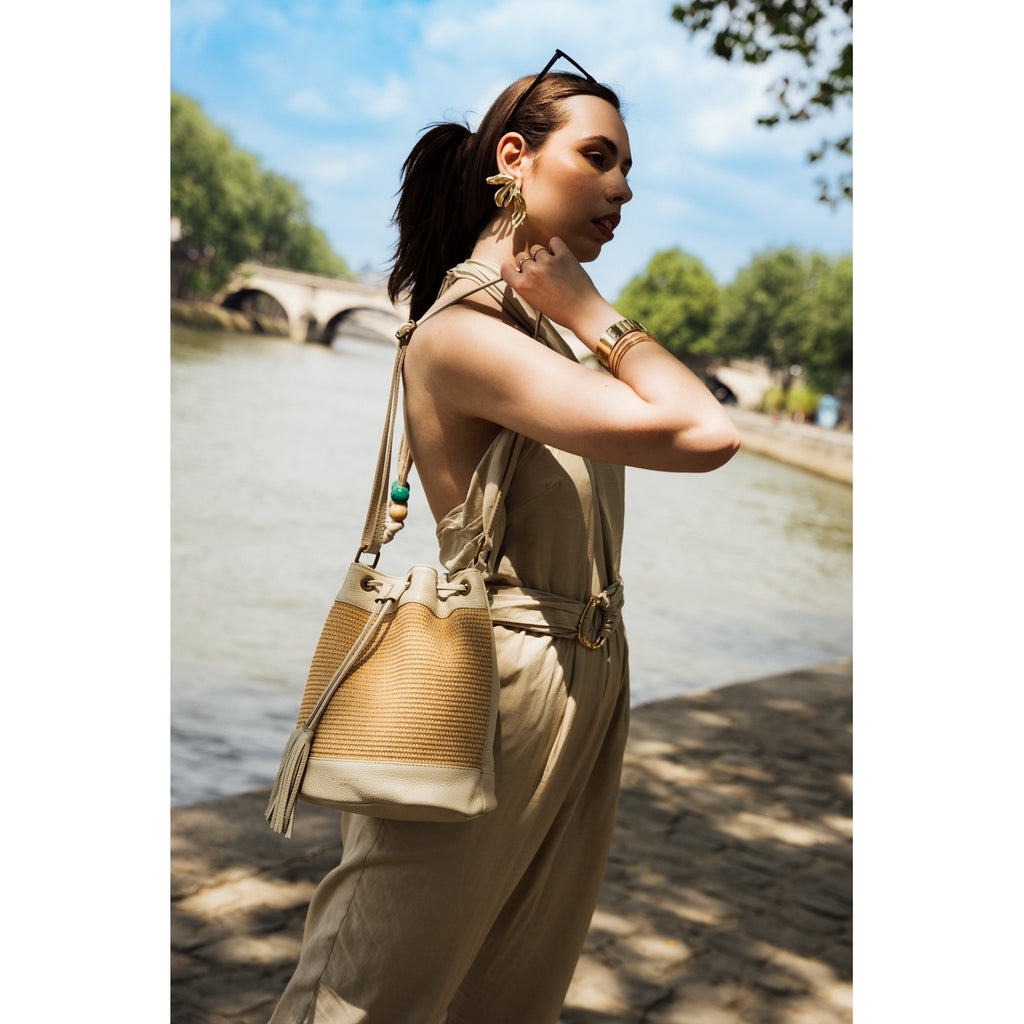 Sac A Bandouliere Cerise Rafia - Blanc Casse