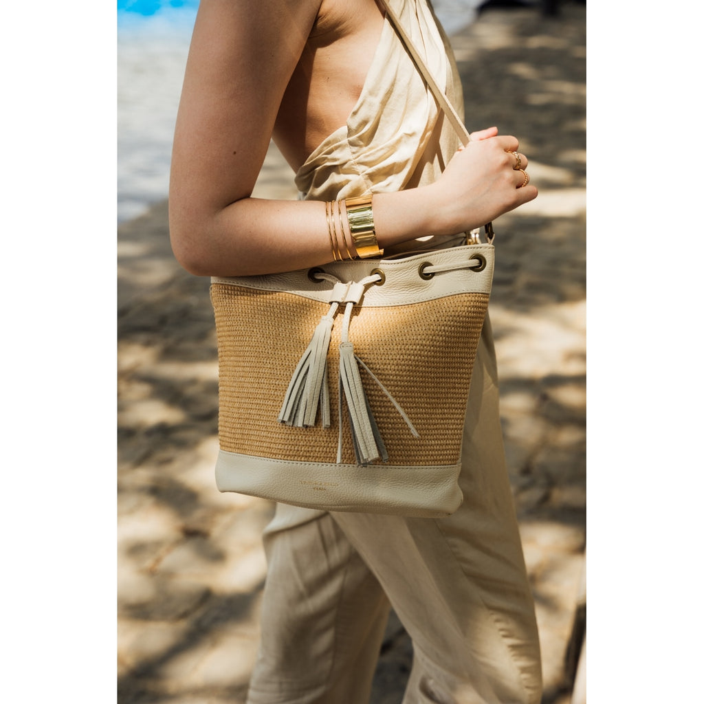 Sac A Bandouliere Cerise Rafia - Blanc Casse