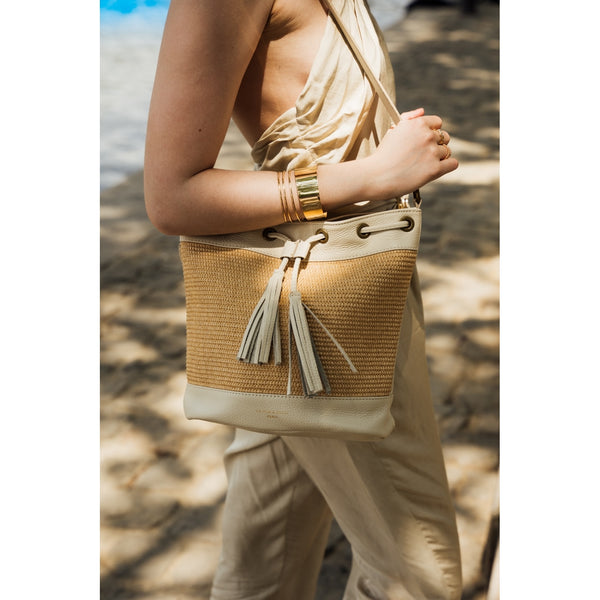 Bolso De Hombro Cerise Rafia - Blanco Roto