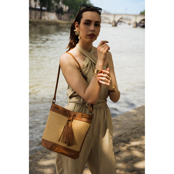 Bolso De Hombro Cerise Rafia - Camel