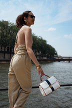 Bolso Bandolera Giverny - Azul Marino + Blanco Roto + Rosa Empolvado