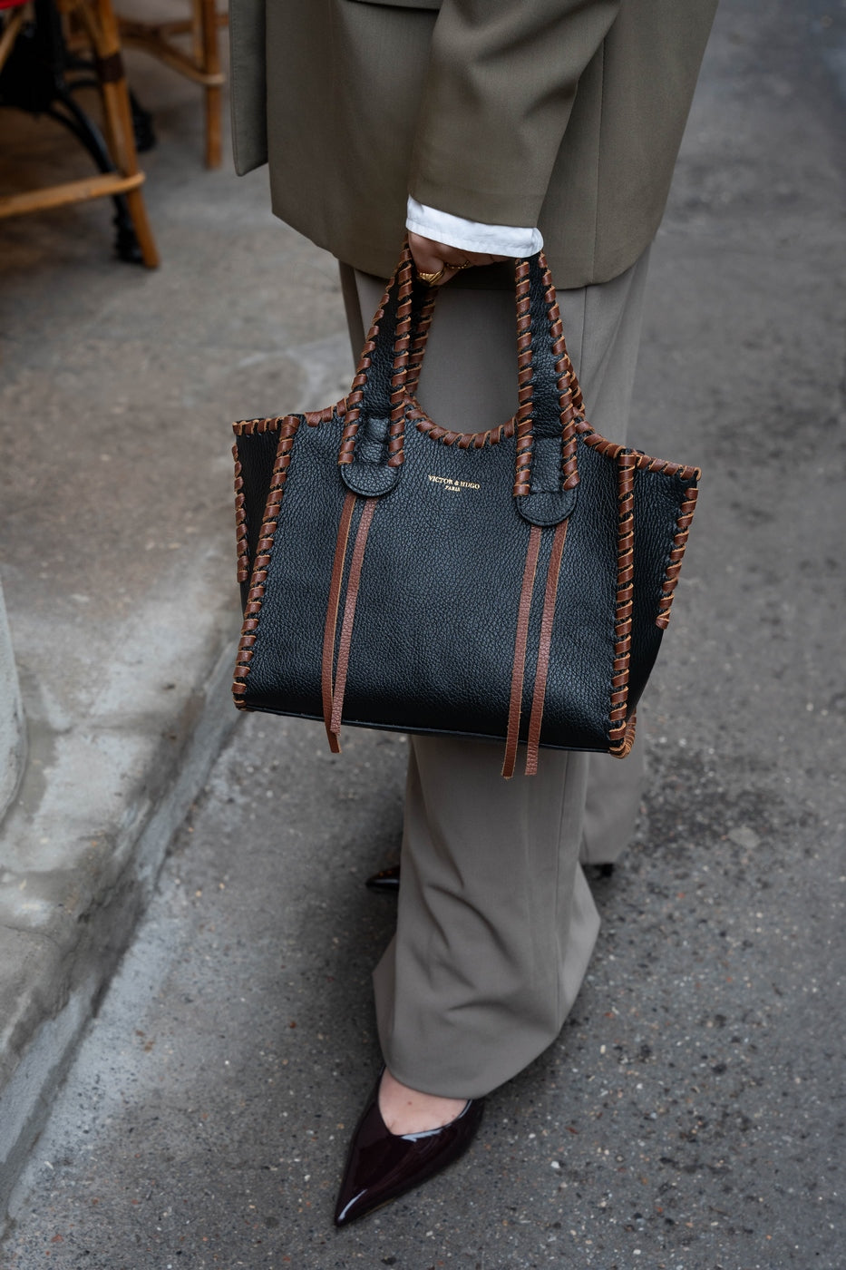 Sac A Bandouliere Kamelia - Noir Et Marron