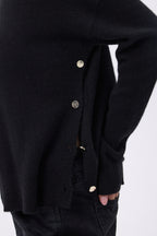 Round-Neck Jumper with Gold Side Buttons Victoire - Black - Women