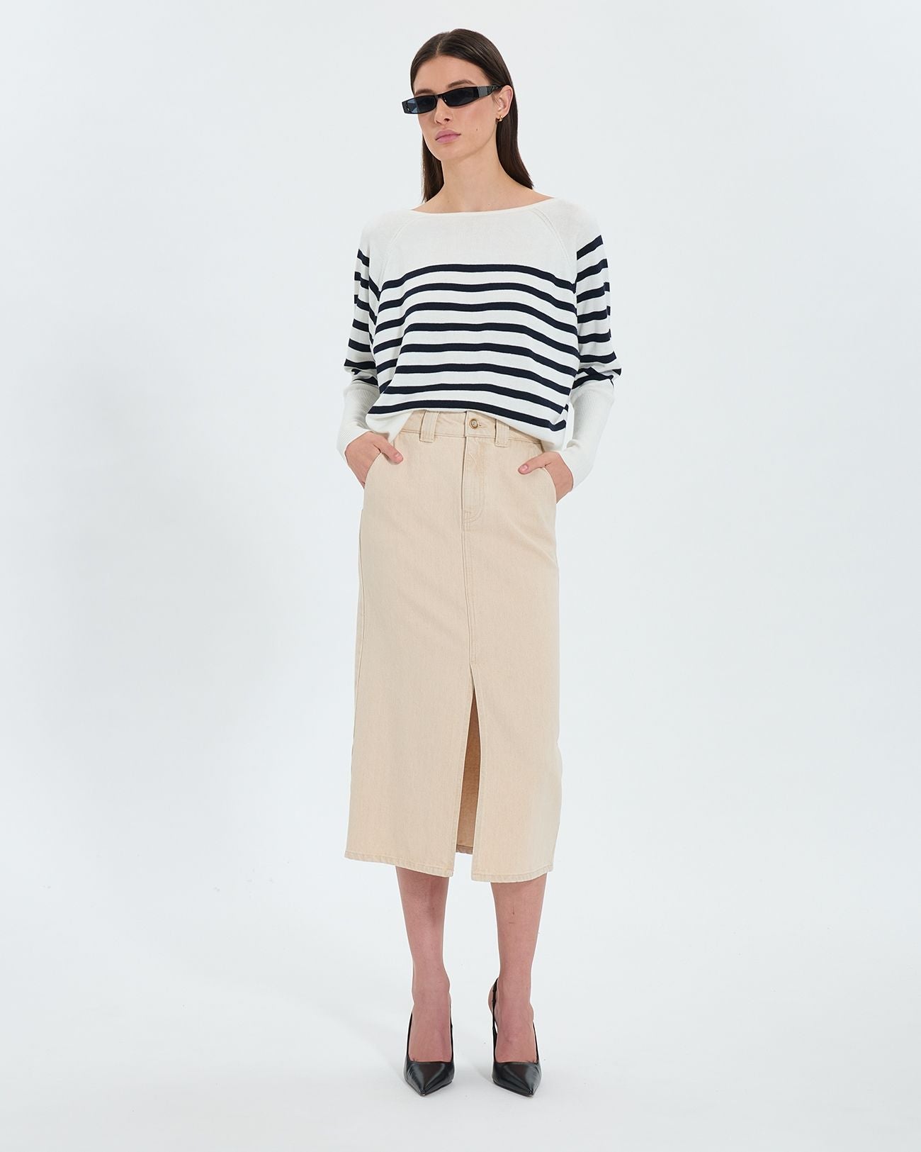 Falda vaquera larga beige_1