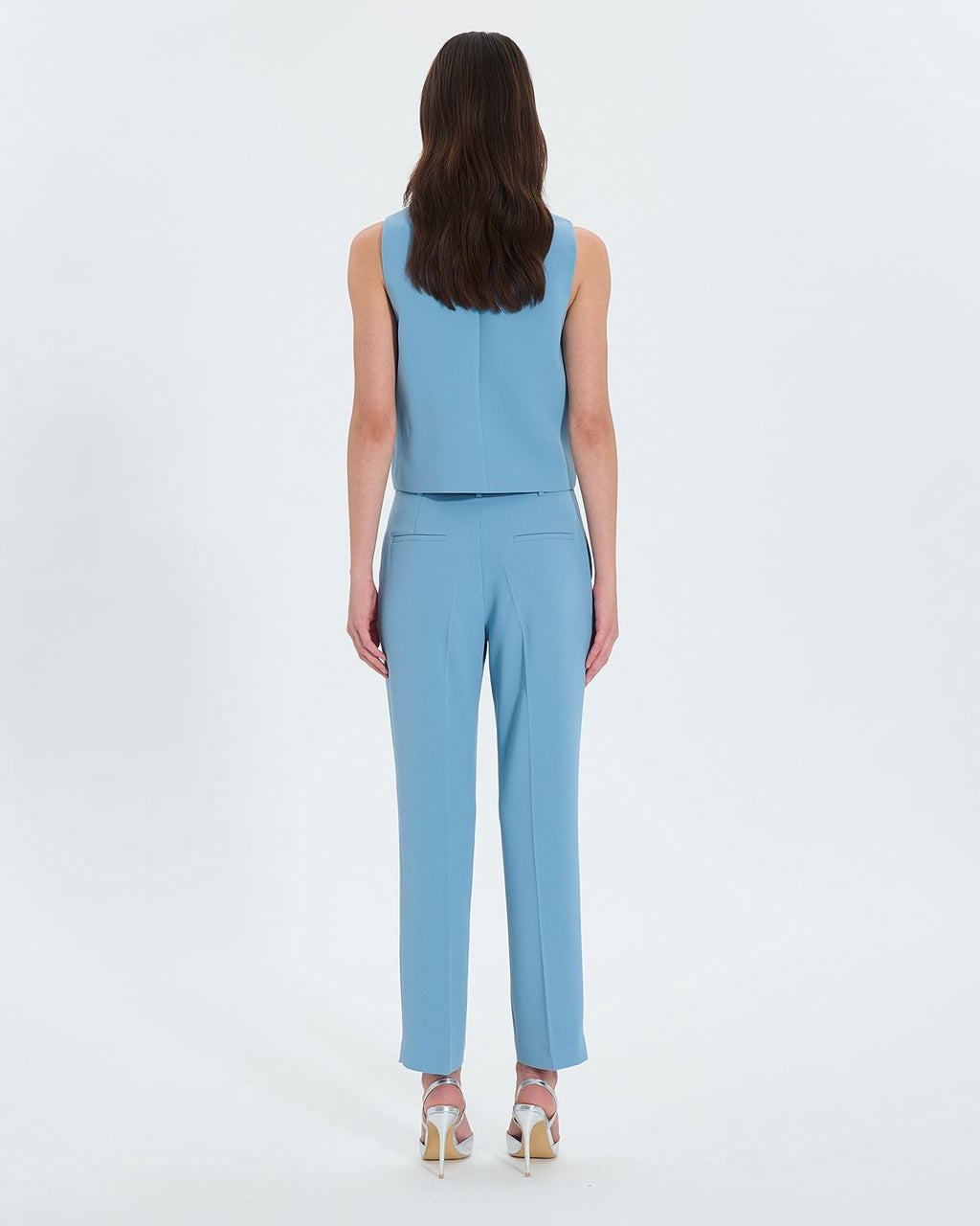 Pantalon ajusté en crêpe bleu_3