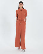 Pantalon ample en crêpe brique_1
