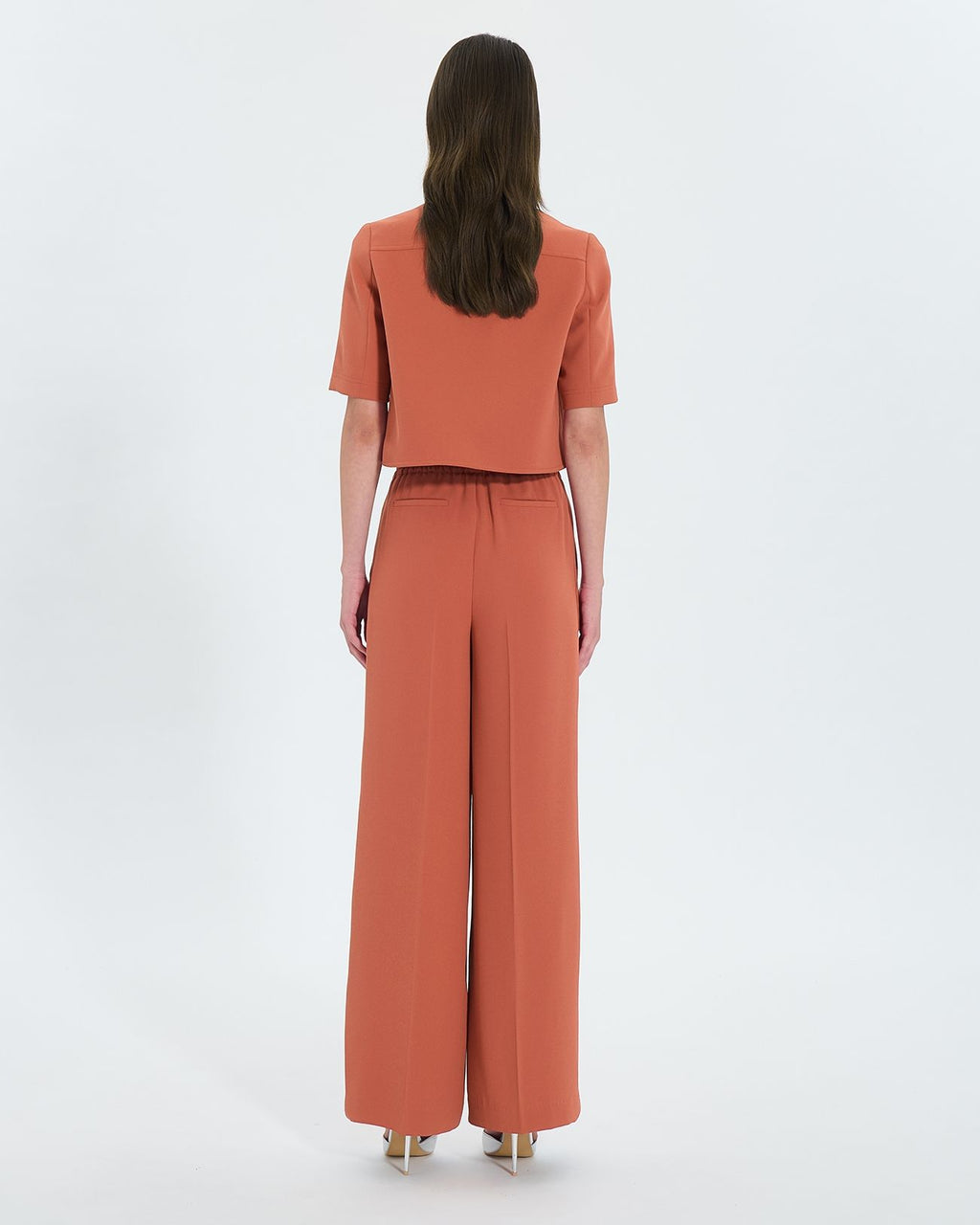 Pantalon ample en crêpe brique_3