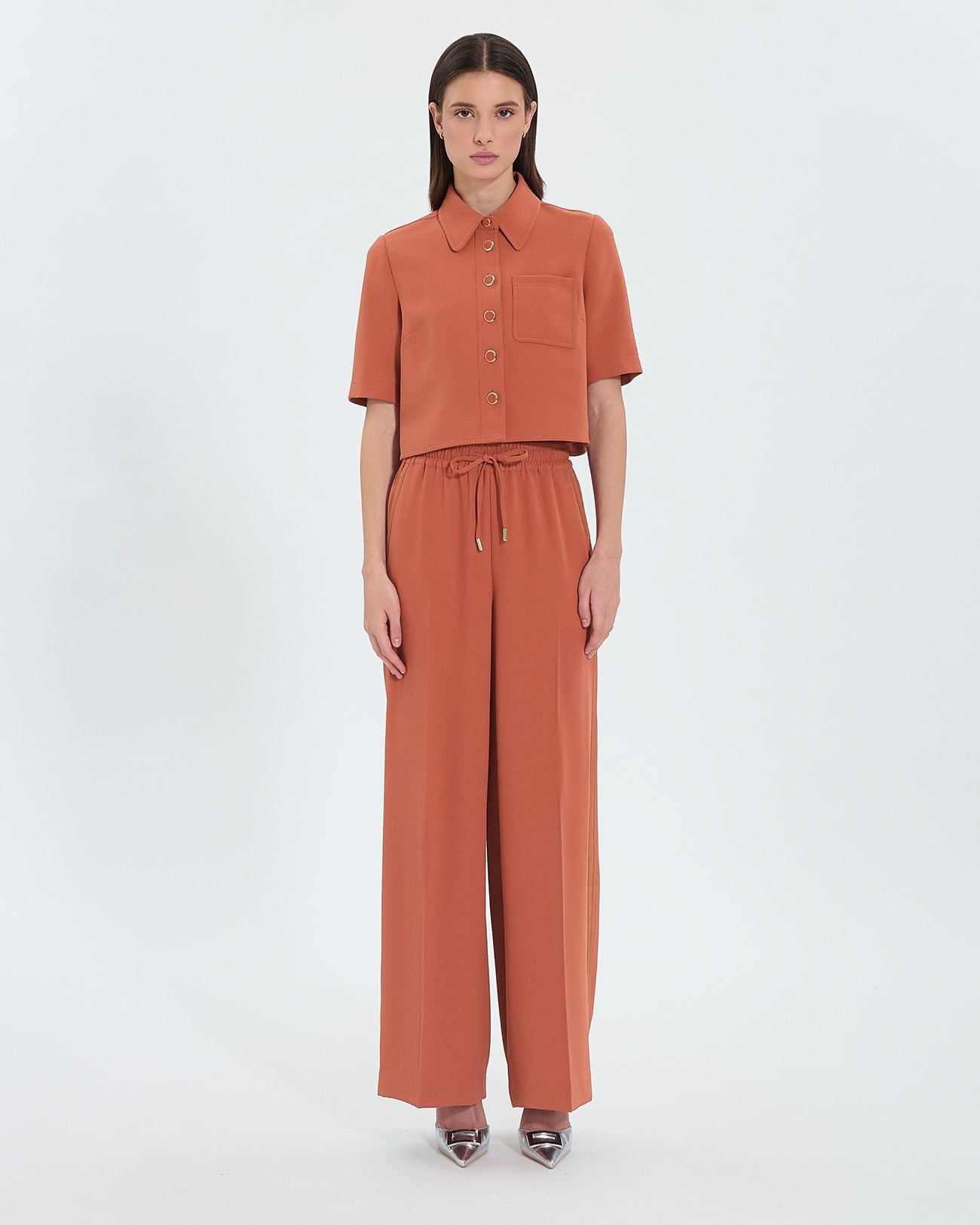Pantalon ample en crêpe brique_4
