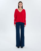 Thin red V-neck sweater_4
