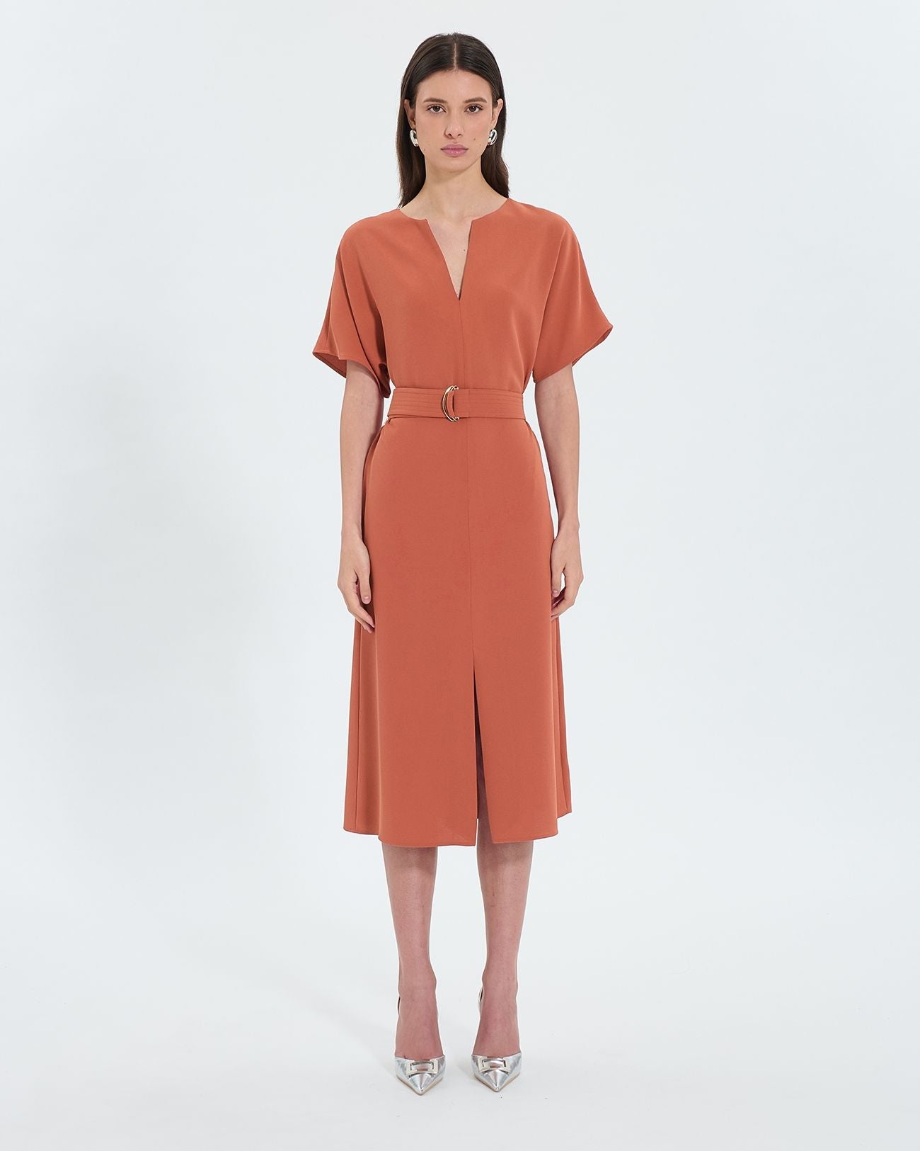 Robe fluide en crêpe brique_1