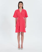 Coral crepe wrap dress_1
