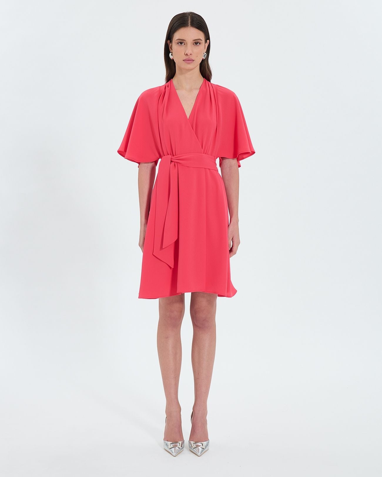 Coral crepe wrap dress_1