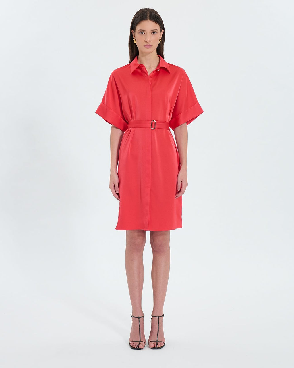Vestido camisero raso coral_1