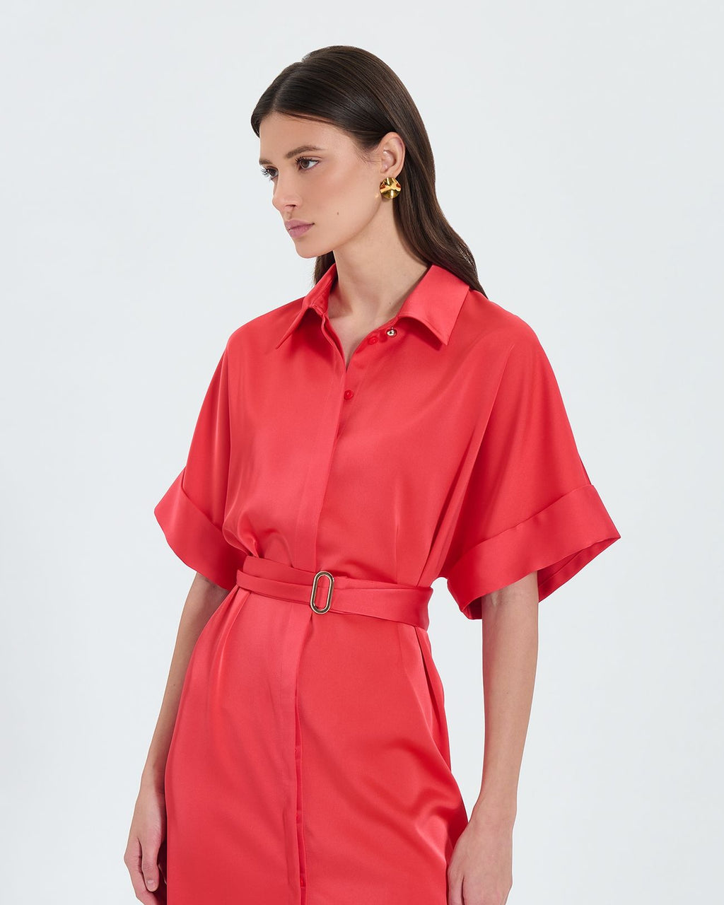 Vestido camisero raso coral_2
