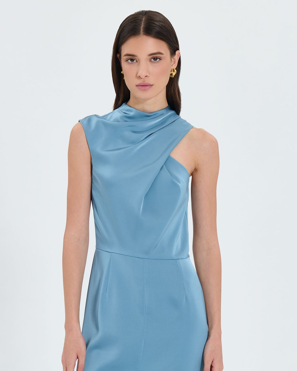 Vestido asimétrico raso azul_2