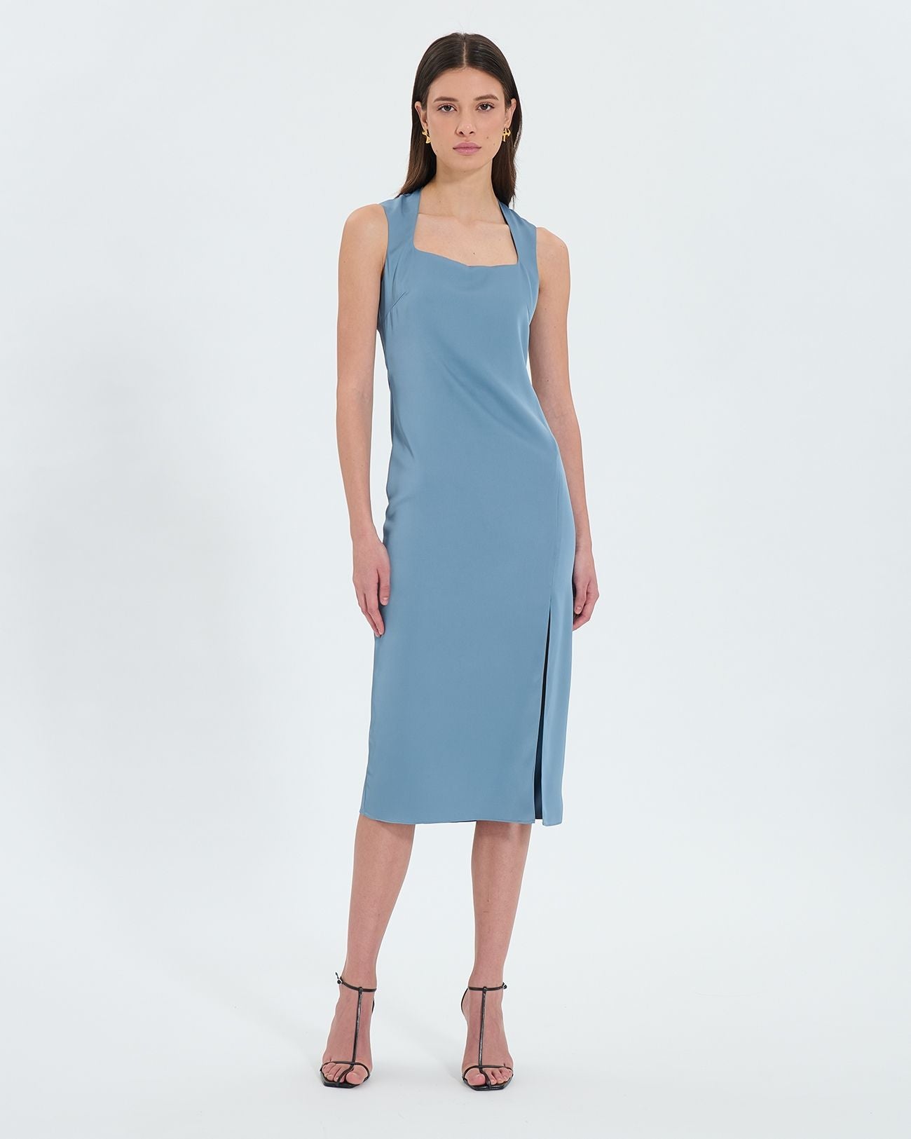 Robe midi satinée bleue hortensia_1