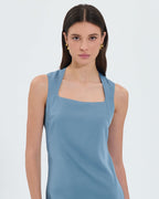 Robe midi satinée bleue hortensia_2