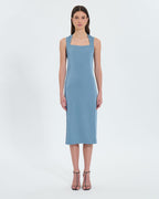 Robe midi satinée bleue hortensia_4