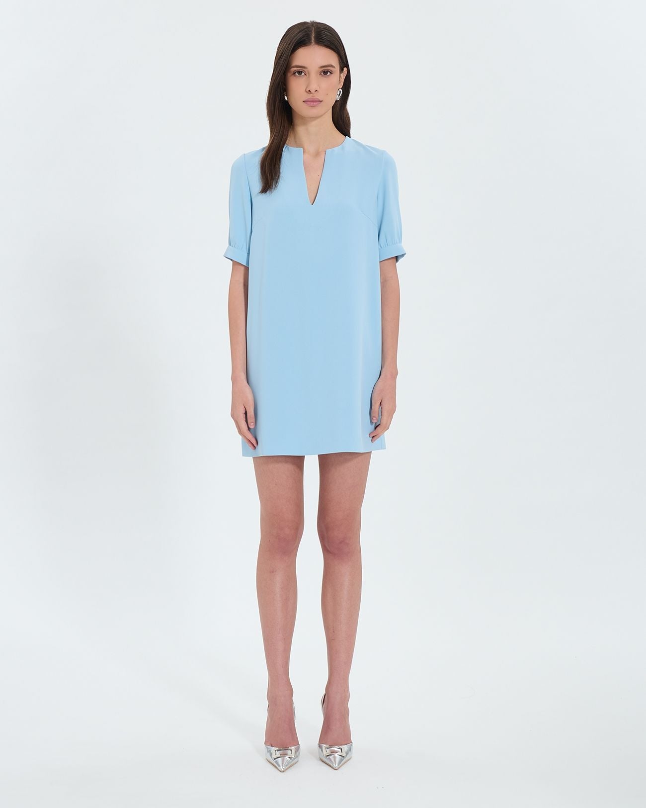 Sky blue crepe straight dress_1