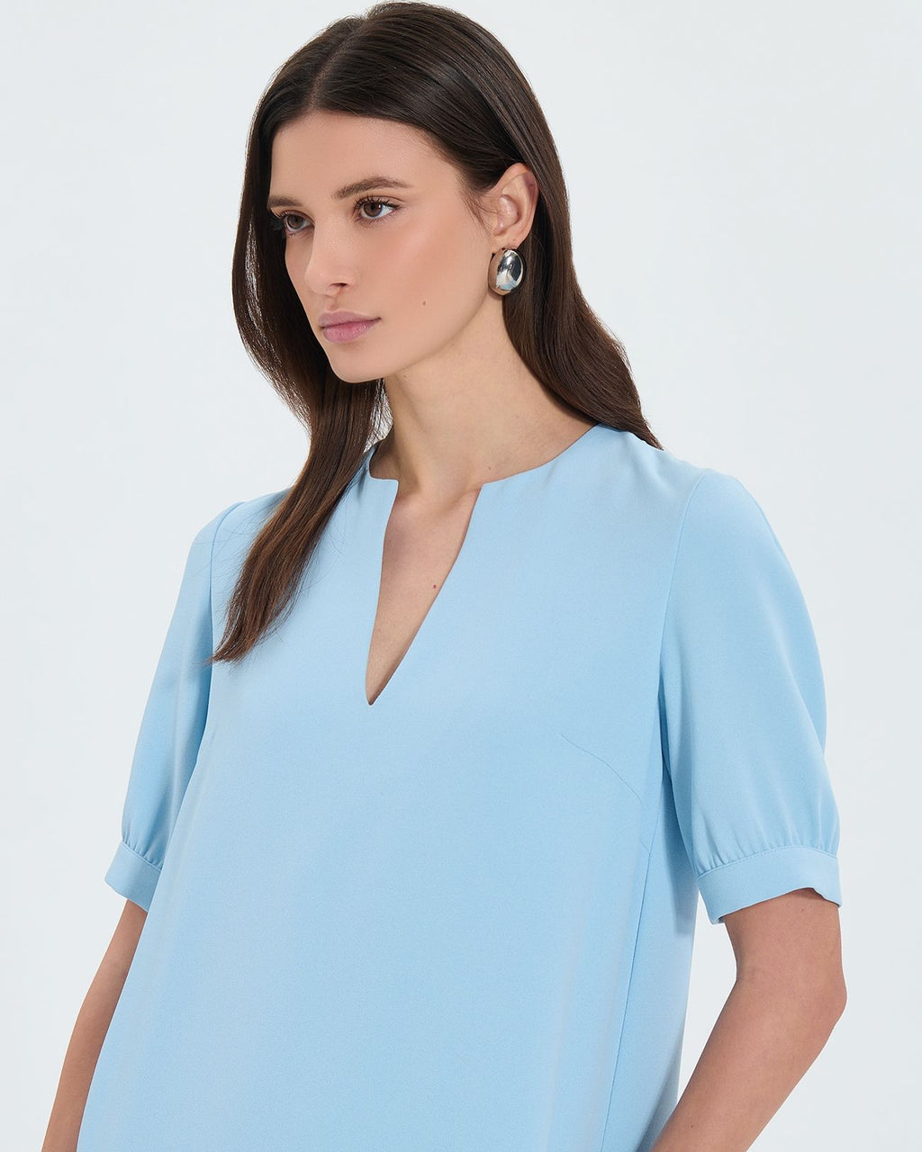 Sky blue crepe straight dress_2